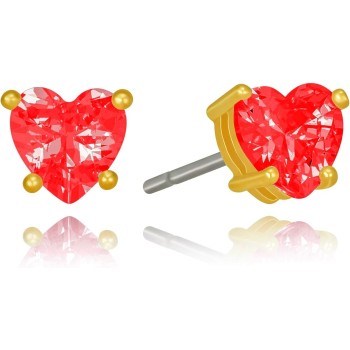 Cubic Zirconia Heart Birthstone Stud Earrings 24k Gold Plated