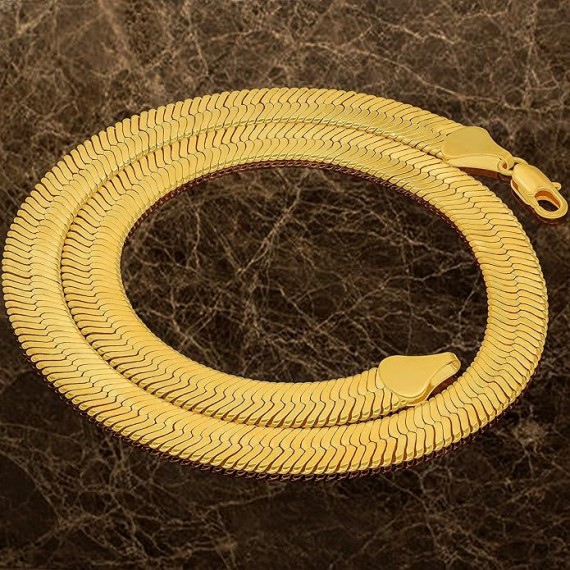 11mm Flexible Herringbone Chain Necklace 24k Real Gold Plated