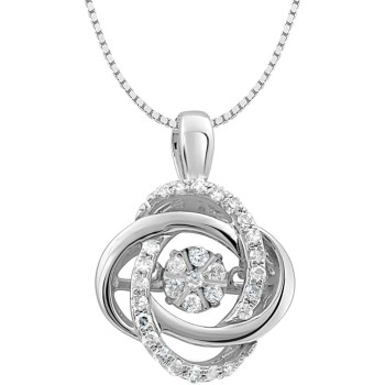 Diamond Pendant Necklace Dancing Diamond Knot in Sterling SIlver or 14K Gold Plated 1/5cttw 18 Inch Chain