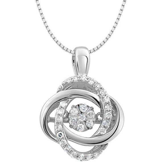 Diamond Pendant Necklace Dancing Diamond Knot in Sterling SIlver or 14K Gold Plated 1/5cttw 18 Inch Chain