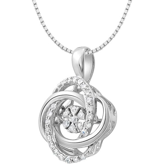 Diamond Pendant Necklace Dancing Diamond Knot in Sterling SIlver or 14K Gold Plated 1/5cttw 18 Inch Chain