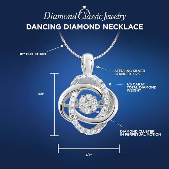Diamond Pendant Necklace Dancing Diamond Knot in Sterling SIlver or 14K Gold Plated 1/5cttw 18 Inch Chain