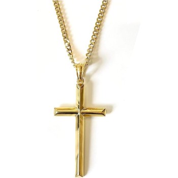 24K Gold Chain Style Cross Pendant Necklace Strong Clasp for MEN 24ct 3MM Thin for Charms Miami Cuban Link Diamond Cut Religious Beveled Edge