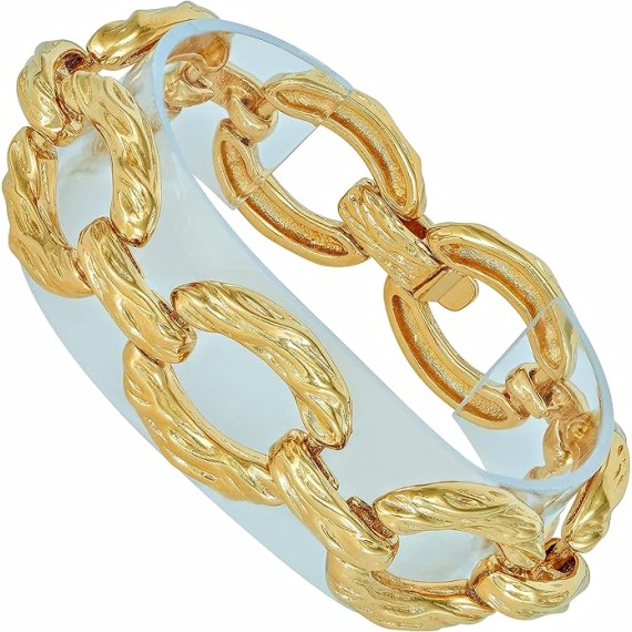 Grooved O-Link Bracelet for Men and Women 24k Real Gold Plated