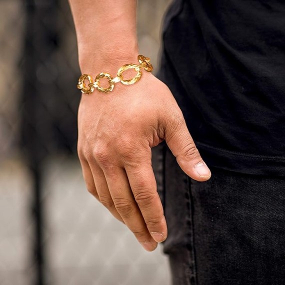 Grooved O-Link Bracelet for Men and Women 24k Real Gold Plated