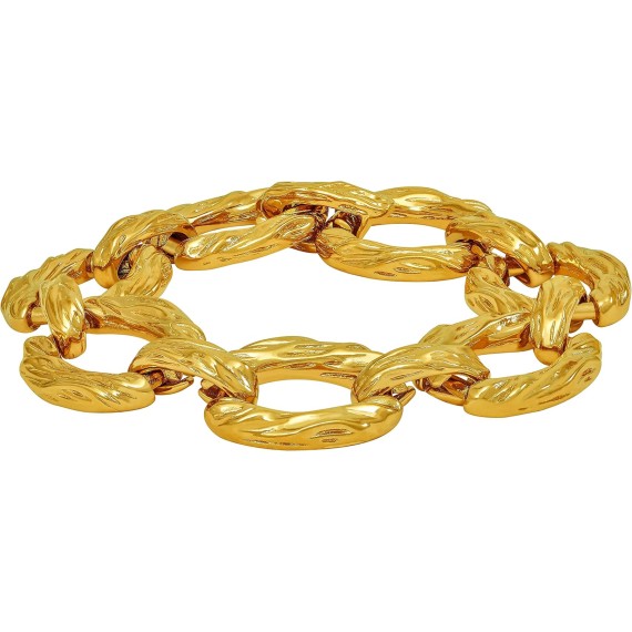 Grooved O-Link Bracelet for Men and Women 24k Real Gold Plated