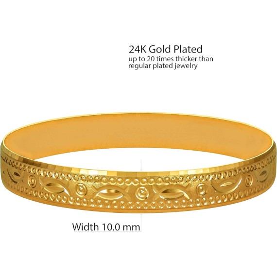 10mm Bangle Bracelet 24k Real Gold Plated for Women and Teen Girls