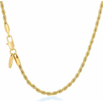 2mm Gold Rope Chain for Men & Women 24k Real Gold Plated Diamond Cut Gold Necklace for Women & Necklace for Men 14 to 36 Inch | Gold | White Gold