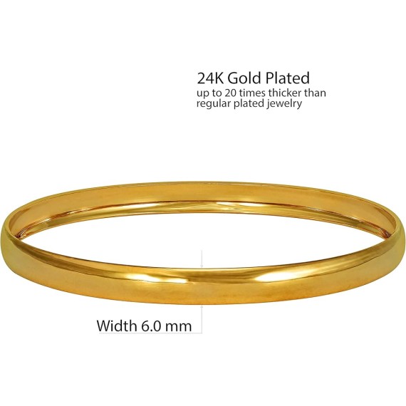 Smooth Bangle Bracelets 24k Real Gold Plated for Women and Teen