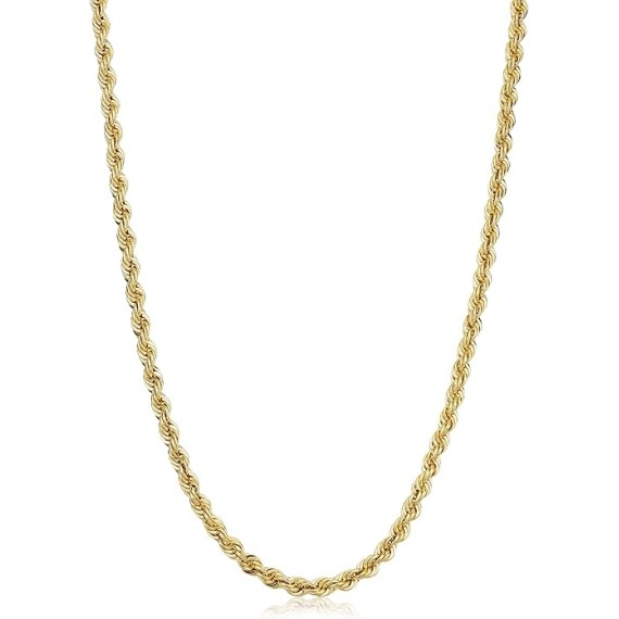 Solid 14k Yellow Gold Filled Rope Chain Necklace for Men and Women (2.1 mm, 3.2 mm, 4.2 mm or 6 mm)