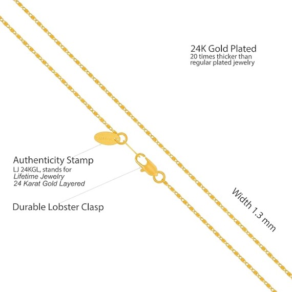 Scroll Link Chain Necklace 24k Real Gold Plated for Men & Women