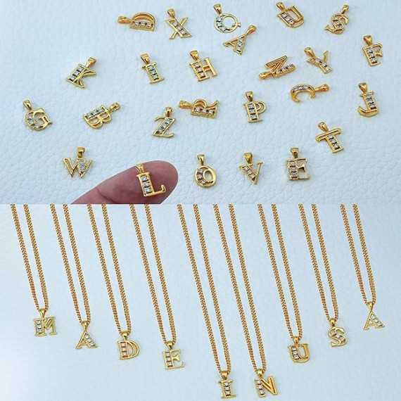 Small Initial Cubic Zirconia Letter Necklace Chain 24k Gold Plated