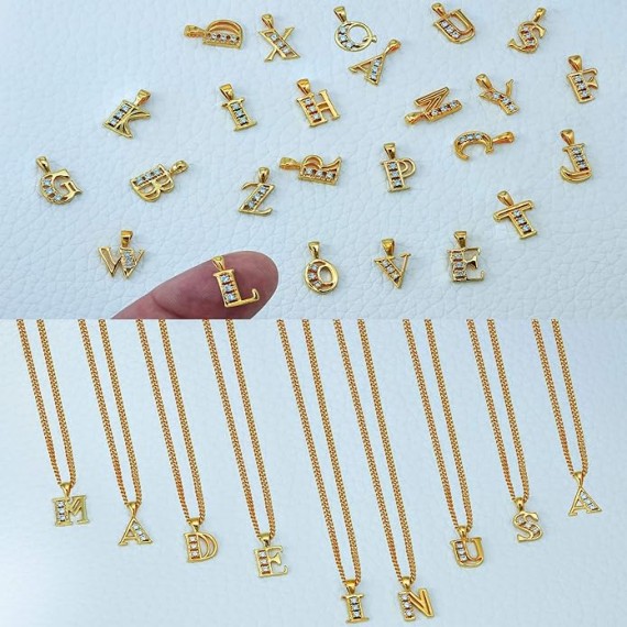 Small Initial Cubic Zirconia Letter Necklace Chain 24k Gold Plated