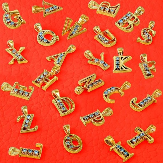 Small Initial Cubic Zirconia Letter Necklace Chain 24k Gold Plated