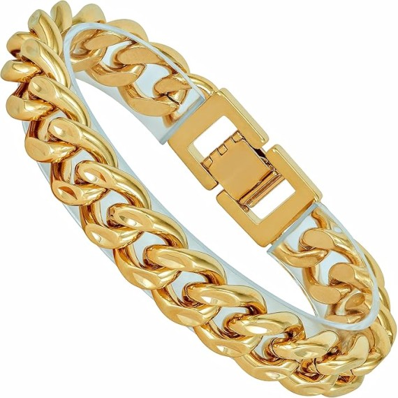 14mm Diamond Cut Miami Curb Cuban Link Bracelet 24k Gold Plated