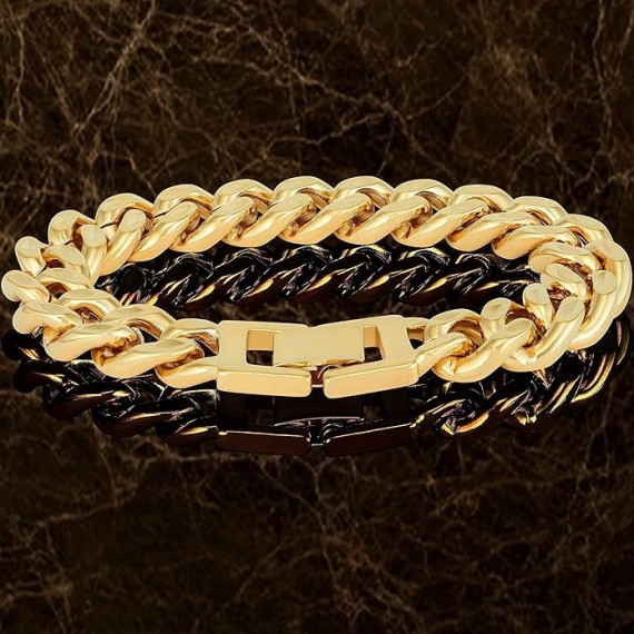 14mm Diamond Cut Miami Curb Cuban Link Bracelet 24k Gold Plated