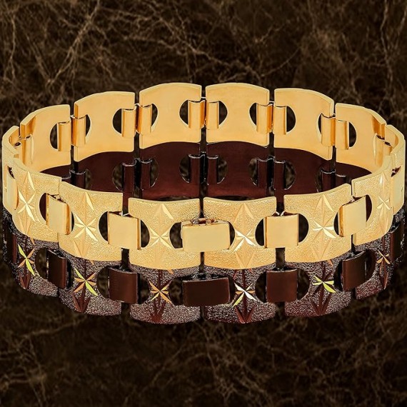 15mm Diamond Cut Star and Arrows Link Bracelet for Men and Women 24k Gold Plated