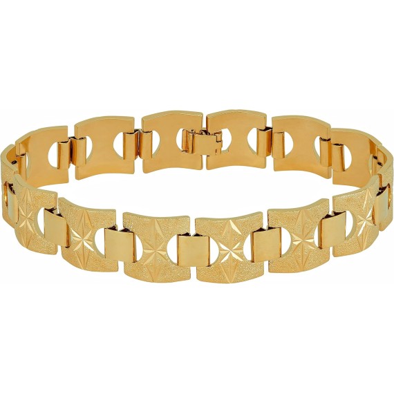 15mm Diamond Cut Star and Arrows Link Bracelet for Men and Women 24k Gold Plated