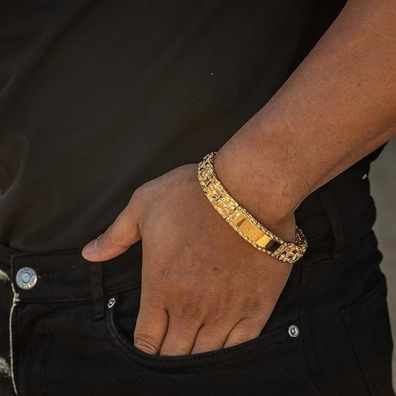 Nugget ID Bracelet for Men and Women 24k Real Gold Plated