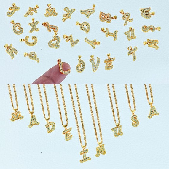 Small Initial Cubic Zirconia Letter Necklace Chain 24k Gold Plated