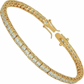 Princess Cut Cubic Zirconia Classic Tennis Bracelet 24k Gold Plated
