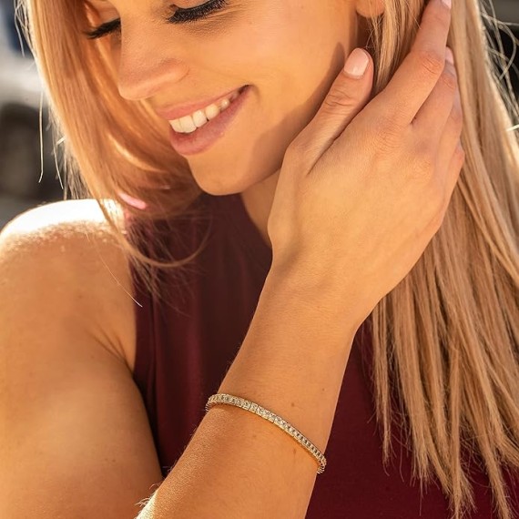 Princess Cut Cubic Zirconia Classic Tennis Bracelet 24k Gold Plated