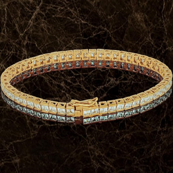 Princess Cut Cubic Zirconia Classic Tennis Bracelet 24k Gold Plated