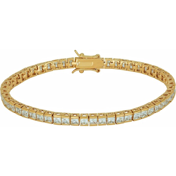 Princess Cut Cubic Zirconia Classic Tennis Bracelet 24k Gold Plated