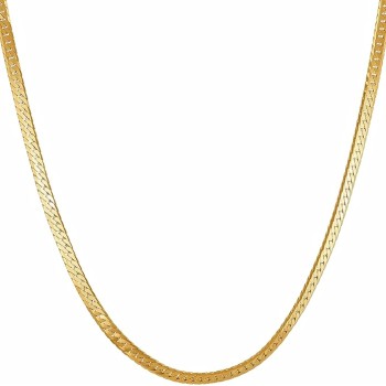 2.5mm Beveled Herringbone Chain Necklace for Women & Men 24k Gold Plated