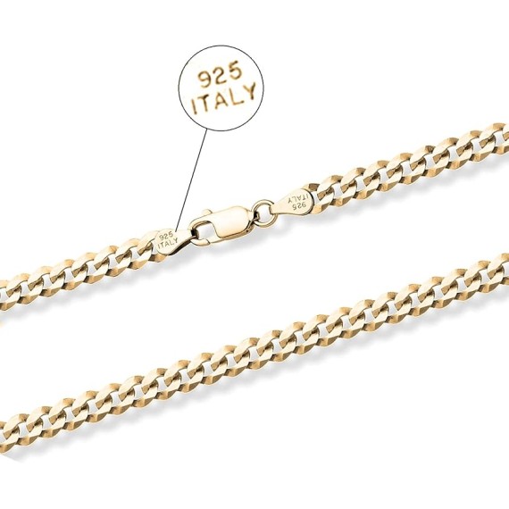 14K Gold Plated 925 Sterling Silver 6.5mm Italian Solid Curb Cuban Link Chain Necklace For Men & Women - Made in Italy Comes With a Gift Box