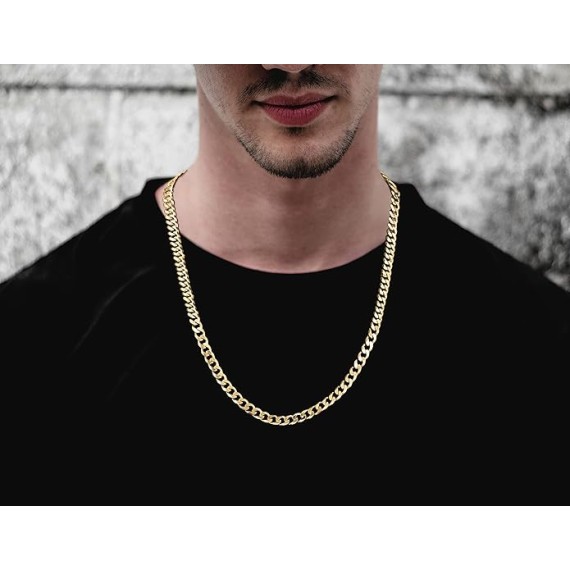 14K Gold Plated 925 Sterling Silver 6.5mm Italian Solid Curb Cuban Link Chain Necklace For Men & Women - Made in Italy Comes With a Gift Box
