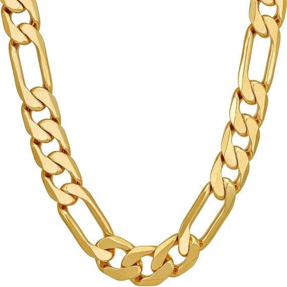 Beveled Figaro Chain Necklaces for Women and Men 24k Real Gold Plated (6.5mm, 8mm, 9.5mm & 11mm)