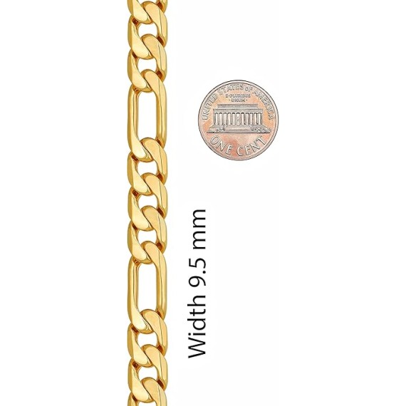 Beveled Figaro Chain Necklaces for Women and Men 24k Real Gold Plated (6.5mm, 8mm, 9.5mm & 11mm)