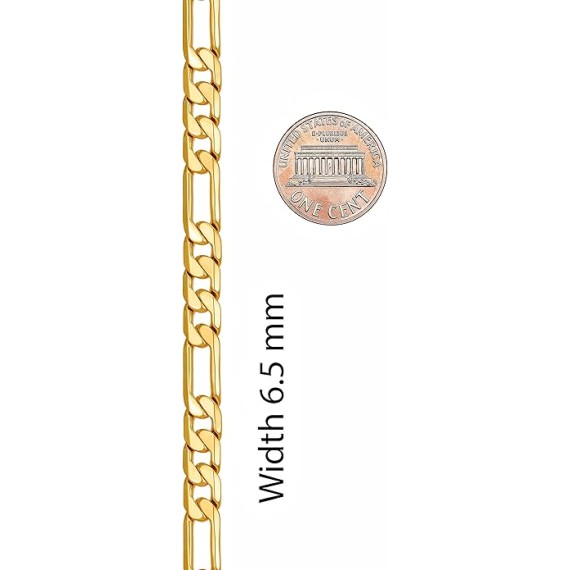 Beveled Figaro Chain Necklaces for Women and Men 24k Real Gold Plated (6.5mm, 8mm, 9.5mm & 11mm)