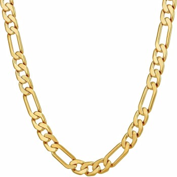 Flat Figaro Chain Necklaces for Men & Women 24k Real Gold Plated (4mm, 5.5mm & 7mm)