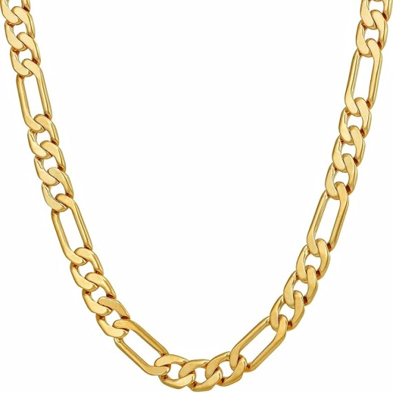 Flat Figaro Chain Necklaces for Men & Women 24k Real Gold Plated (4mm, 5.5mm & 7mm)