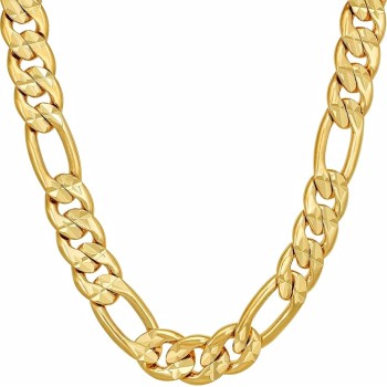Radiant Diamond Cut Figaro Chain Necklaces 24k Real Gold Plated (6mm, 7mm, 9.5mm)