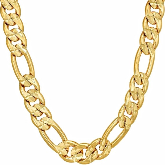 Radiant Diamond Cut Figaro Chain Necklaces 24k Real Gold Plated (6mm, 7mm, 9.5mm)