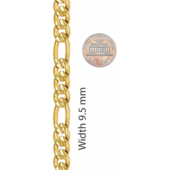 Radiant Diamond Cut Figaro Chain Necklaces 24k Real Gold Plated (6mm, 7mm, 9.5mm)