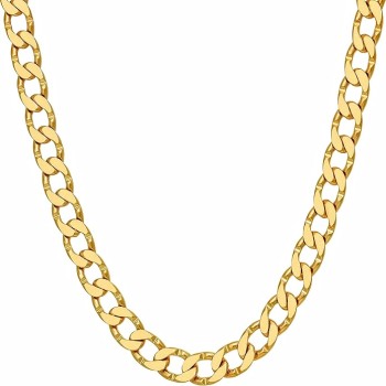 Diamond Cut Edge Curb Link Chain Necklace 24k Real Gold Plated