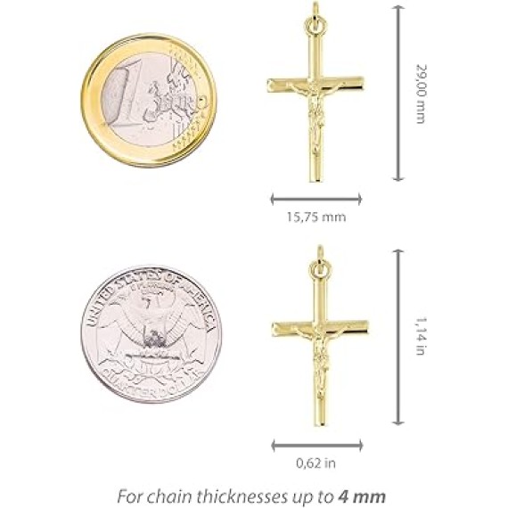 Lucchetta - 14k Gold Italian Christian Cross Pendant for Him and Her | Authentic Catholic Jesus Crucifix from Itay