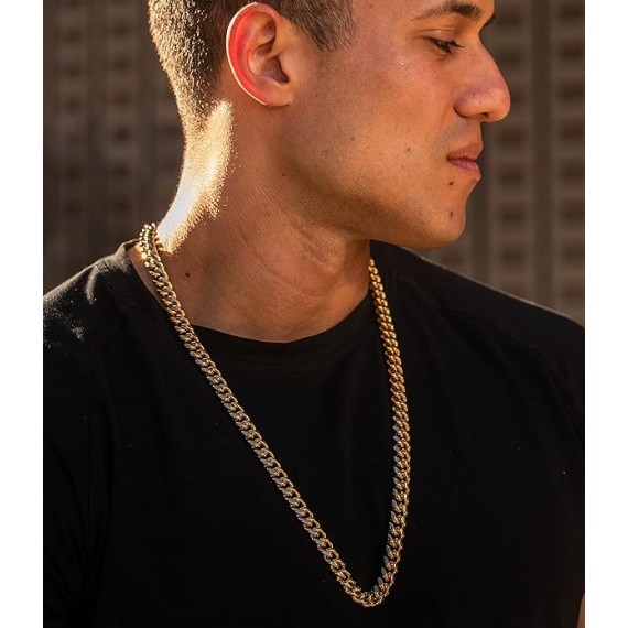 Miami Curb Square Cut Cuban Link Chain Necklaces 24k Gold Plated (5mm & 9.5mm)