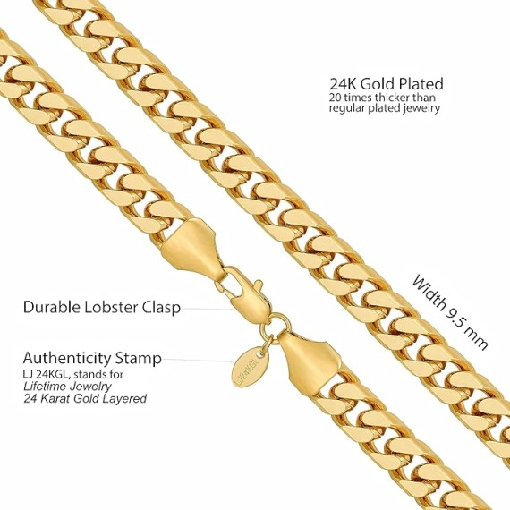 Miami Curb Square Cut Cuban Link Chain Necklaces 24k Gold Plated (5mm & 9.5mm)