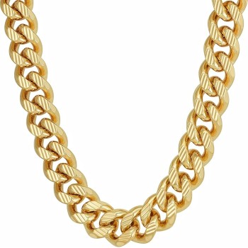 11mm Designer Diamond Cut Miami Curb Cuban Link Chain Necklace 24k Gold Plated