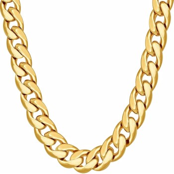 9.5mm Miami Curb Open Cuban Link Chain Necklace 24k Gold Plated