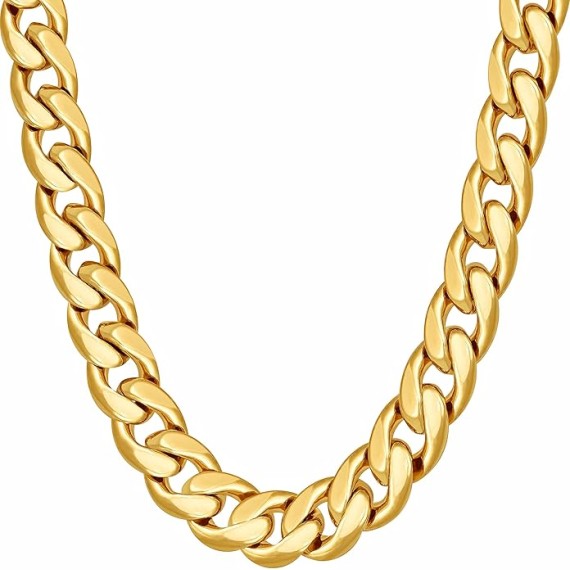 9.5mm Miami Curb Open Cuban Link Chain Necklace 24k Gold Plated