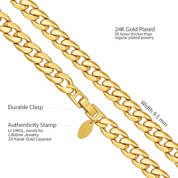 9.5mm Miami Curb Open Cuban Link Chain Necklace 24k Gold Plated