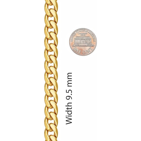 9.5mm Miami Curb Open Cuban Link Chain Necklace 24k Gold Plated
