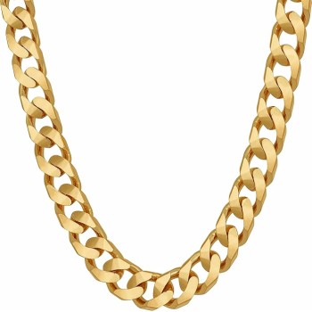 8mm Cuban Curb Link Chain Necklaces for Women & Men 24k Gold Plated