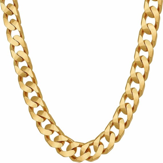 8mm Cuban Curb Link Chain Necklaces for Women & Men 24k Gold Plated